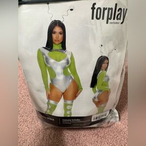 New Xs s forplay space alien astronaut festival rave bodysuit costume silver